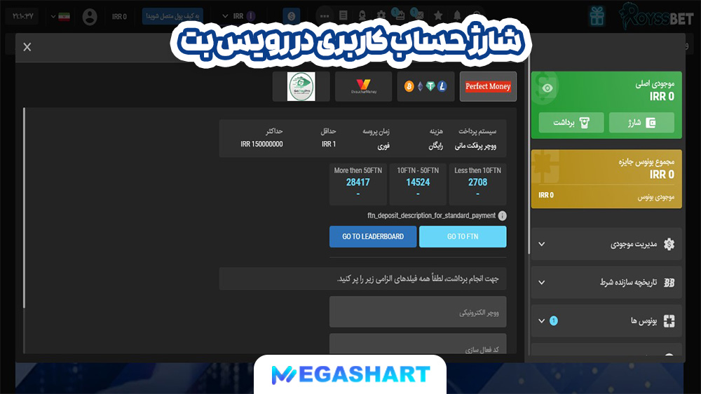 شارژ حساب کاربری در رویس بت