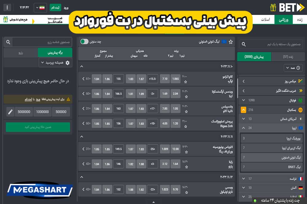 پیش بینی بسکتبال در بت فوروارد - مگاشرط پیش بینی بسکتبال در بت فوروارد