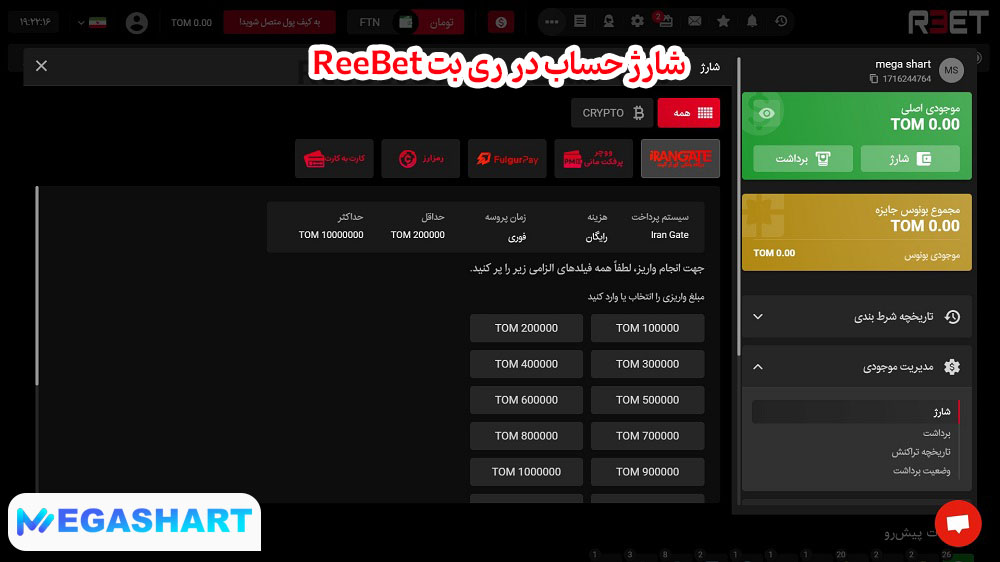 شارژ حساب در ری بت ReeBet