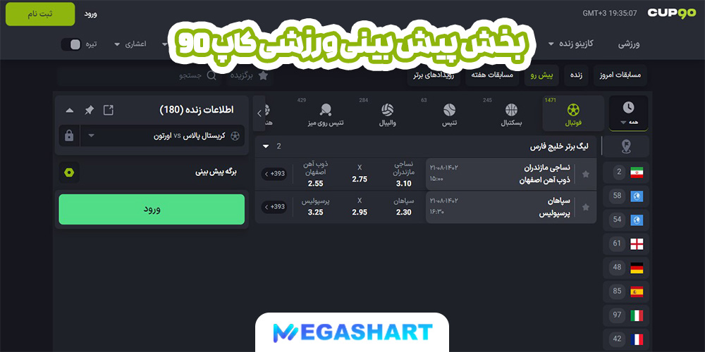 بخش پیش بینی ورزشی کاپ 90 - مگاشرط بخش پیش بینی ورزشی کاپ 90