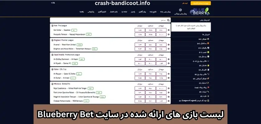 لیست بازی های ارائه شده در سایت Blueberry Bet