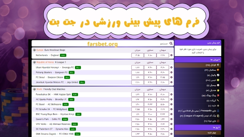 فرم های پیش بینی ورزشی در جت بت