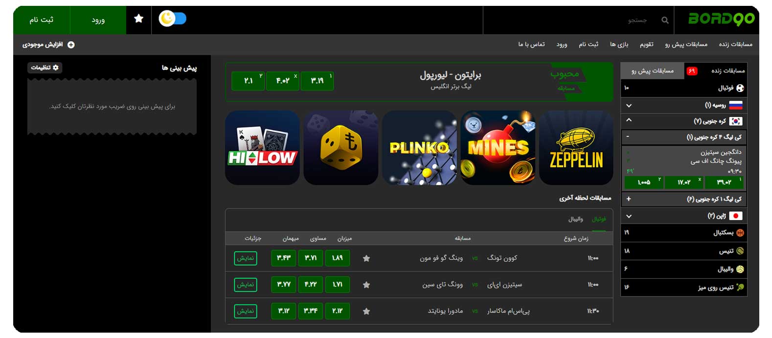 سایت شرط بندی برد نود (Bord90) بدون فیلتر