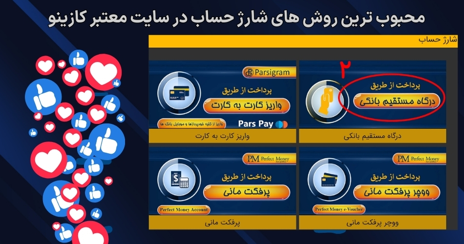 محبوب ترین روش های شارژ حساب در سایت معتبر کازینو